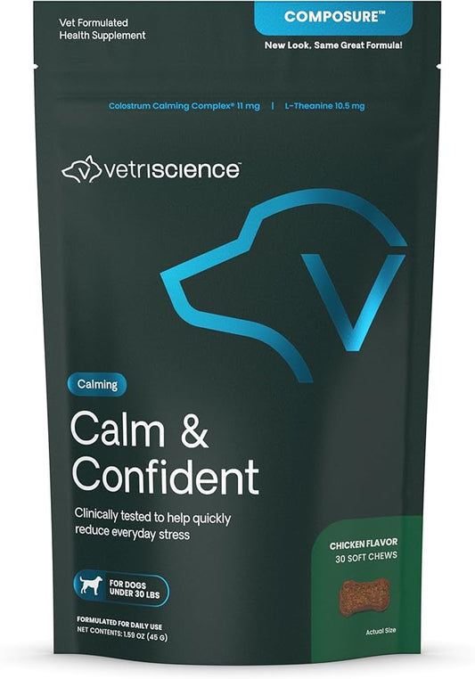 VETRISCIENCE Composure Calming Treats for Small Dogs and Puppies Anxiety, Separation Stress, Thunder and Barking - Yummy Chews Pets Love, 30 Chews
