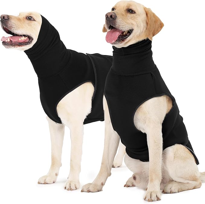 ROZKITCH Dog Anxiety Calming Hoodie, Jacket for Fireworks & Travel, Breathable Dog Shirt with Noise Block & Ear Protection Design Black XL