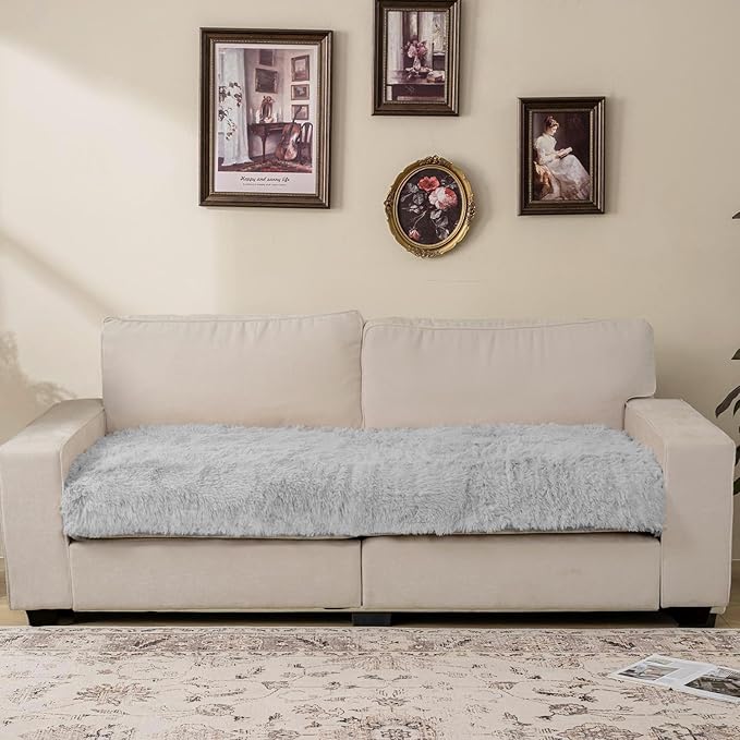 Dogs/Cats Bed Mats, Dog Pad Washable Removable Couch Cover with Anti-Slip Back, Plush Long Fur Mat, Perfect for Small, Medium and Large Dogs.(Light Gray, 30"x70")