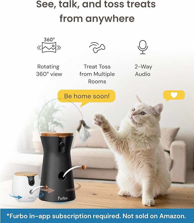 Furbo 360° Cat Camera + Mini 360° Cam (2-Camera Bundle Nanny Subscription): Cat Safety Alerts, Pet Camera with Speaker, Phone App & Night Vision (New Subscription Needed at Setup)