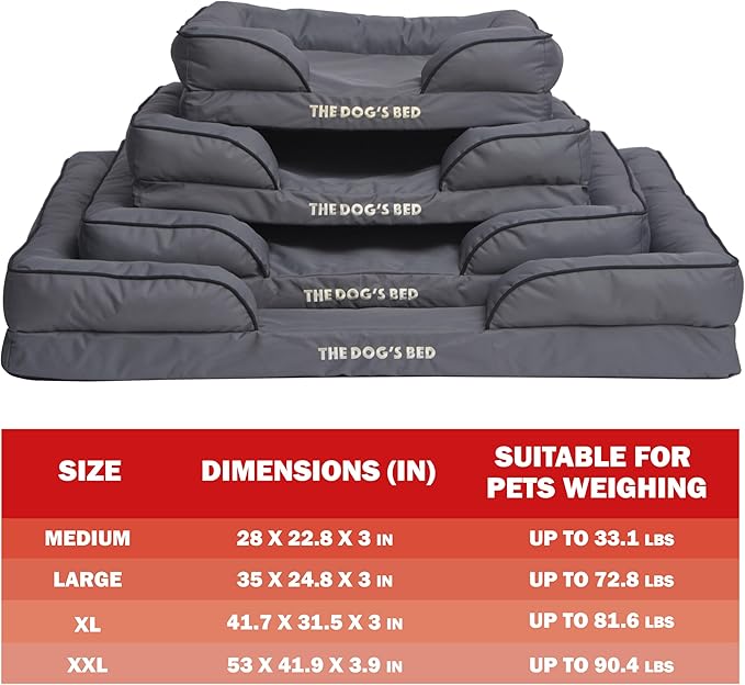 The Dog’s Bed, Orthopedic Standard Foam Waterproof Dog Bed with Standard Support, Large Grey with Black Trim, Waterproof, Supportive Dog Bed with Replaceable Covers