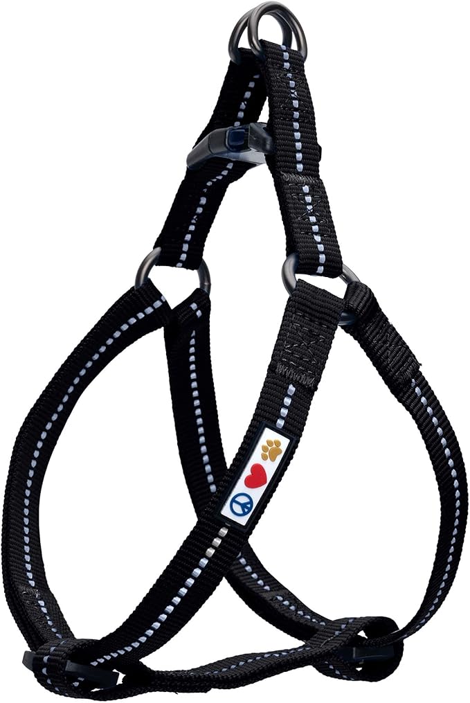 Pawtitas Recycled Reflective Step-in Dog Harness – Adjustable No-Pull Vest for Puppies to Seniors, Safe & Comfortable XS Black