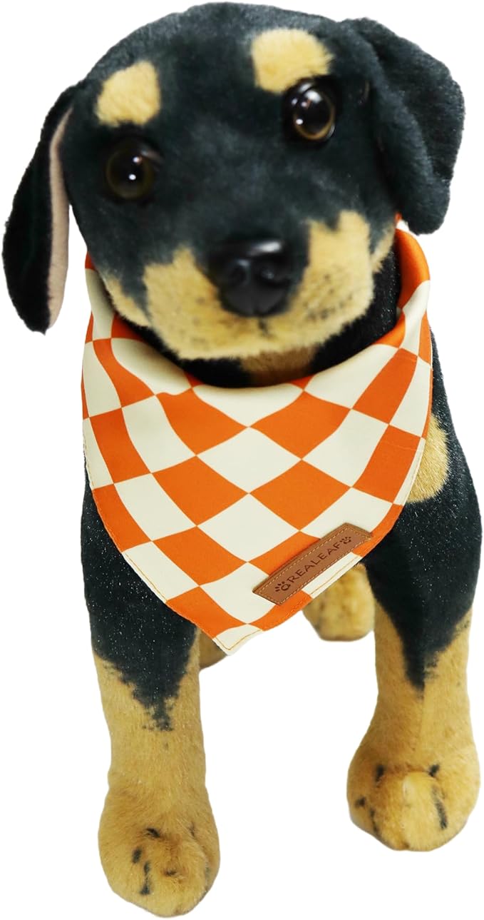Realeaf Thanksgiving Fall Dog Bandanas 2 Pack, Orange Plaid Pumpkin Pet Scarf for Boy and Girl, Premium Durable Fabric, Holiday Halloween Bandana for Small and Medium Dogs (Fall, Small)