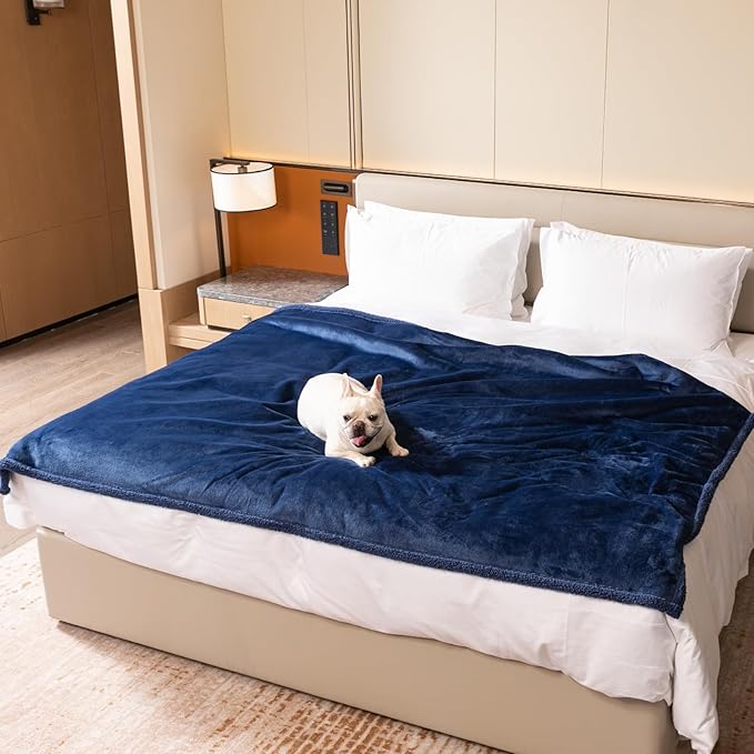 Waterproof Dog Throw Blanket Reversible Pet Fleece Blankets Bed Cover Dark Blue Puppy Blankets Leakproof Sofa Couch Washable Cover Cat Pet Blanket for Warm-Navy Blue,S-40x28in