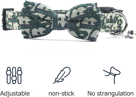 Bowtie Collars for Small Dogs, Elegant Puppy Collars with Leash Set, Tiny Dog Collars with Bowtie Adjustable 9.8"-13.8", Green, S