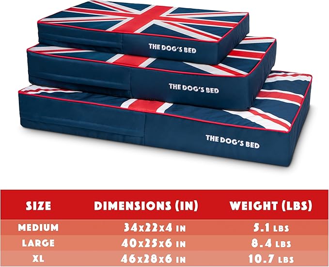 The Dog's Bed Replacement Outer Cover ONLY (Outer Cover ONLY - NO Bed, NO Waterproof Inner) for The Dog's Bed, Washable Oxford Fabric, XL 6 Inches (Blue with Red Piping UK Flag & Centre Flag)