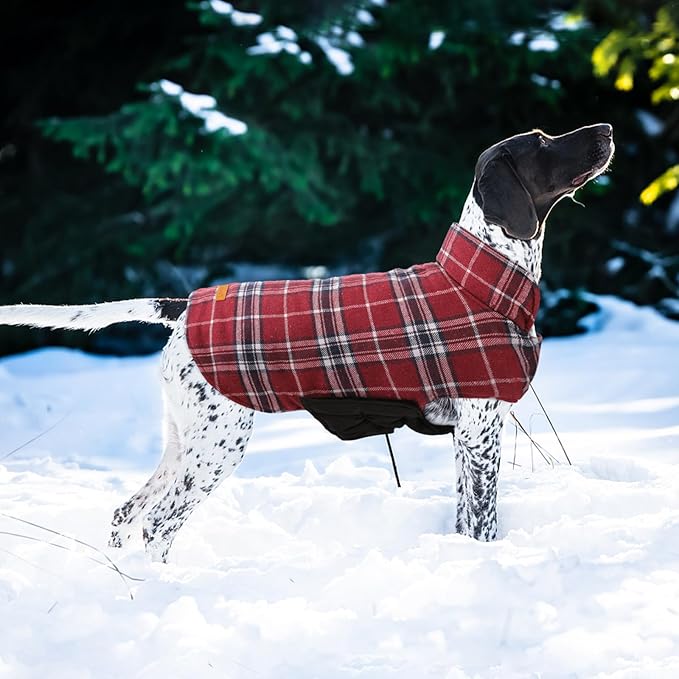 Kuoser Waterproof Dog Coat, Reversible Dog Jacket for Large Dogs, Adjustable Durable Doggie Winter Coat for Groowing Puppies Warm Puppy Cold Weather Apparel, Red L