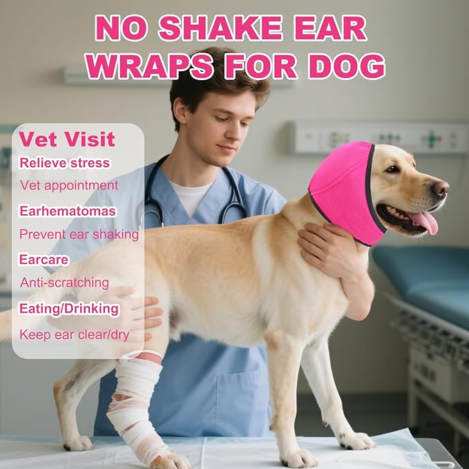 Dog Ear Muffs No Shake Ear Wraps for Dogs Ear Protection for Noise & Anxiety Relief Comfort Calming Hoodie, Protection Firework Grooming Bathing and Force Drying (Pink S)