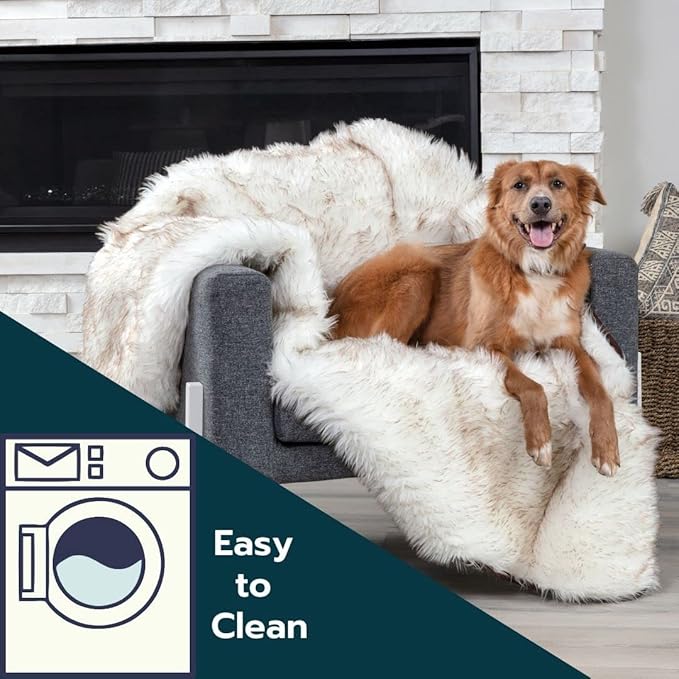 Callarome Waterproof Faux Fur Dog Blanket - Waterproof Dog Blanket for Bed, Couch or Dog Crate - White [50"x60"]