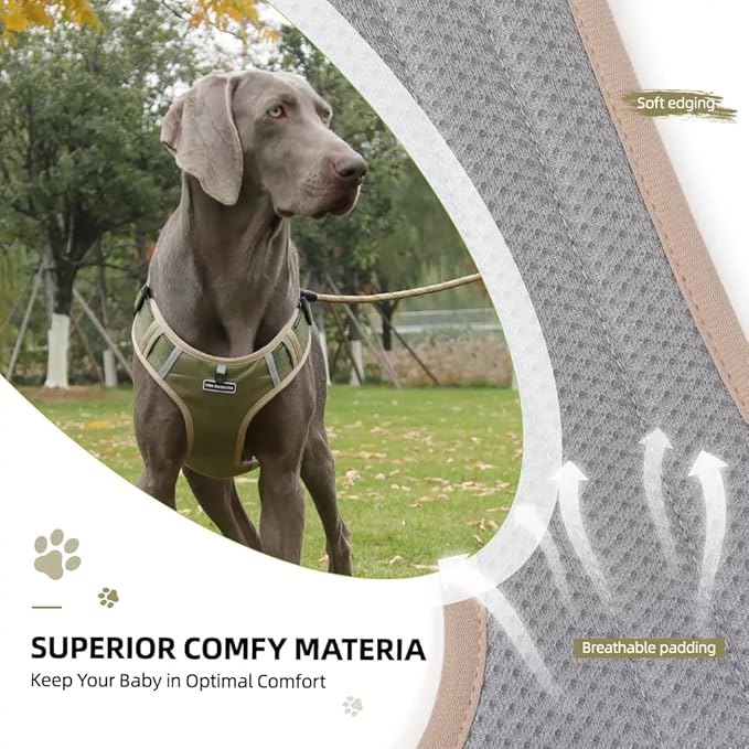 Dog Harness No Pull Adjustable Reflective,for Medium and Large Small Dog with Leash 59.06in (Khaki, XL)