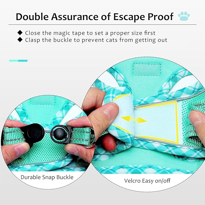 Cat Harness and Leash Set for Walking, Escape Proof Adjustable Soft Mesh Kitten Harness with Reflective Strips, Breathable No-Choke Pet Vest for Small Cats or Puppies(Green,L)