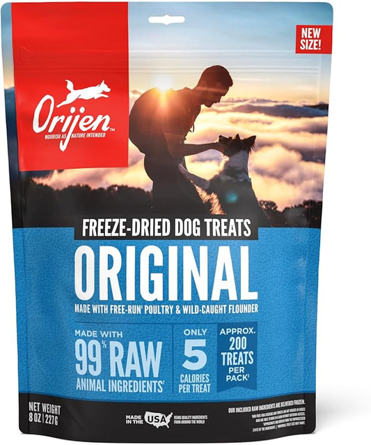 ORIJEN Grain Free High Protein Freeze Dried Dog Treats Original Recipe 8oz Bag