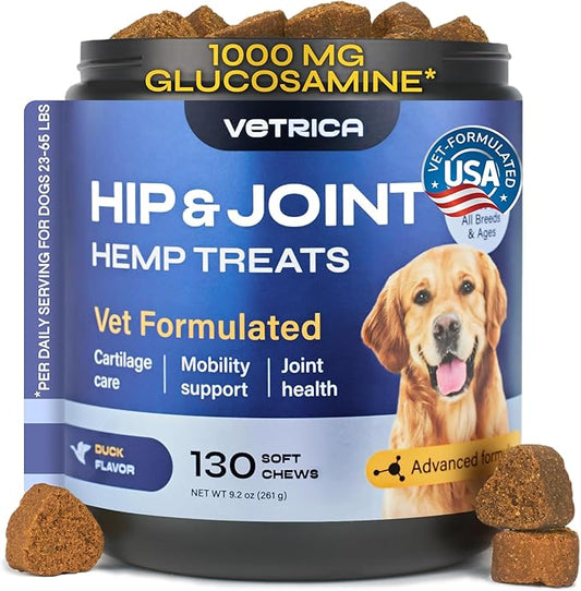Glucosamine for Dogs - Hemp Joint Supplement for Dogs - Glucosamine Chondroitin Chews with MSM - Soft Chews for Canine Mobility Support - Hip & Joint Pain Relief - Hemp Seed Oil, Turmeric, Collagen