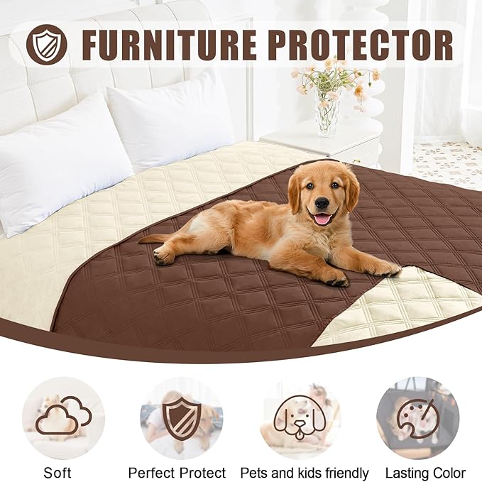 Smiry Waterproof Dog Bed Cover Blanket 52x82, Soft Reversible Pet Blanket, Washable Leakproof Cats Dogs Couch Cover for Sofa, Couch, Furniture, Lattice, Brown/Beige