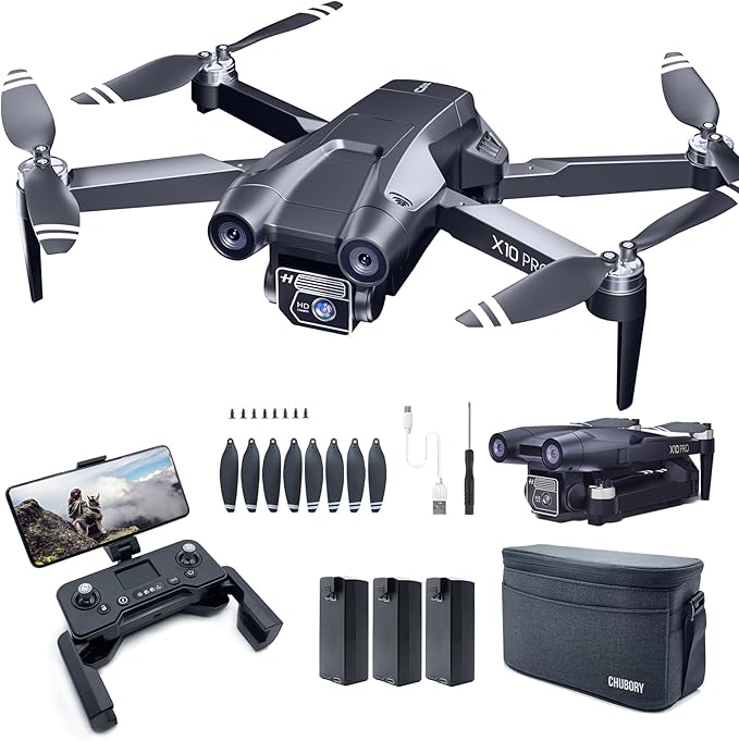 CHUBORY X10 PRO GPS Drone with Camera for Adults 4K UHD, 90 Min Extended Flight Duration, 3280 FT Vast Control Range, Auto Return Home, Track Me Mode, Brushless Engine, 5G FPV RC Quadcopter for Novices (<0.55lb)