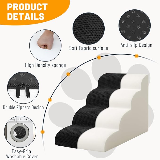 Dog Stairs for Bed, Dog Steps for Bed and Couch, Non-Slip Balanced Pet Ramp Indoor, Checkerboard Pattern. 20.5inches H, 4-Step