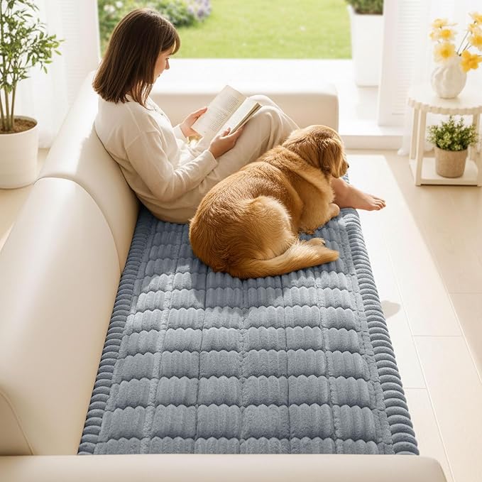 Smiry Couch Cover for Dogs Washable, Non Slip Fuzzy Pet Couch Covers for 3 Cushion Sofa Pet Friendly, Thick Soft Sofa Slipcovers Cushion Protector (Grey, 27.6" x 47")