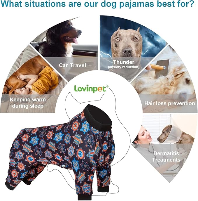 LovinPet Dog PJS Bodysuit for Medium Dogs - Wound Care, Surgery Recovery Pajamas for Dogs, Pitbull Onesie, Cotton Pullover Dog PJ's Cozy Stretchy Fabric, Pitbull Clothes,Medium