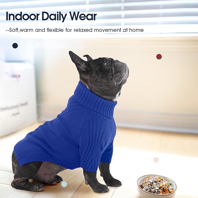 IECOii Dog Sweaters For Medium Dogs Girl Boy,Holiday Knit Doggy Sweatshirt with Sleeve,Turtleneck Thick Warm Dog Sweaters for Winter,Pullover Knitwear for French Bulldog,Boston Terrier (Royal Blue, L)