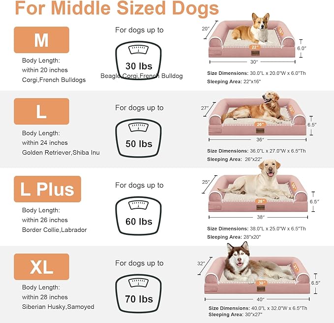 Medium Large Dog Bed Orthopedic Washable: Beds Bolster Medium Large Sized Dog Bed Egg Crate Foam Couch Sofa Waterproof with Removable Cover - Pink