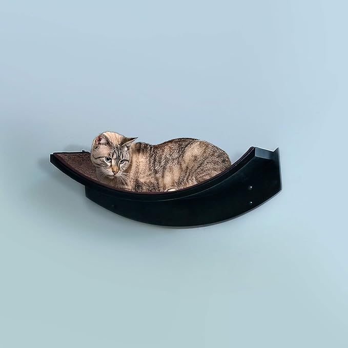 The Refined Feline Lotus Leaf Cat Shelf, Modern Sturdy Curved Design Cat Wall Perch, Elegant Wood Wall Mounted Cat Bed Furniture
