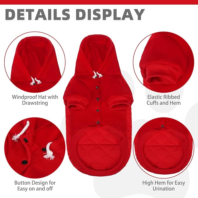 KOOLTAIL Warm Dog Winter Coat for Small Dogs, Waterproof Puppy Jacket with Leash Hole,Cold Weather Pet Vest for Winter, Soft Hoodie Sweater Sweatshirt Clothes Outfit for Puppy Cats Girls Boys Red M