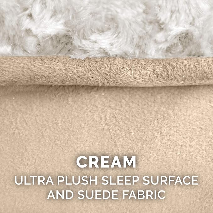 Furhaven Cooling Gel Dog Bed for Large Dogs w/ Removable Washable Cover, For Dogs Up to 150 lbs - Ultra Plush Faux Fur & Suede Luxe Lounger Contour Mattress - Cream, Jumbo Plus/XXL