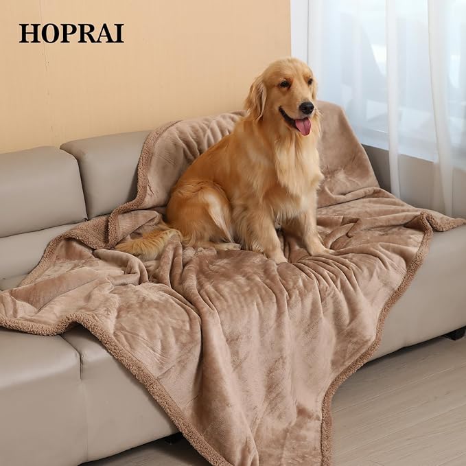 Waterproof Pet Blanket for Medium Large Dogs Washable Fluffy Thick Jacquard Shag Fleece Warm Sherpa Pet Blanket Cats Puppy Couch Protection (Light Coffee XXL85*85inches)