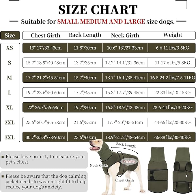 ROZKITCH Dog Calming Hoodie, Anti-Anxiety Vest for Storms & Fireworks, Adjustable Breathable Dog Shirt with Ear Wrap for Comfort ArmyGreen M
