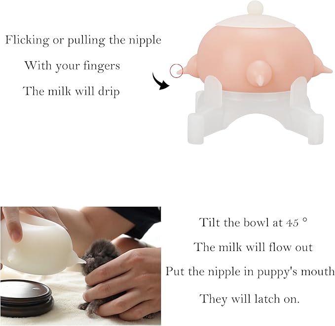 Doggiema puppy's feeders Nipple Feeder Puppy Feeding Milk replacer Nursing Station puppy's Bottles Dongdong pet (M Size Bowl Small Dog)