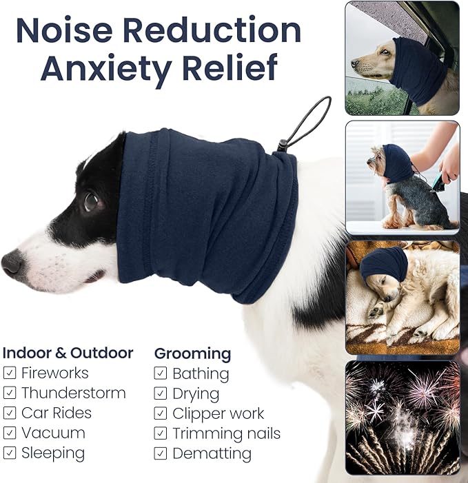Nanaki 3rd Gen Calming Hoodie Ear Covers-Anti-Slip Hematomas Wraps for Dogs, Adjustable Head Wraps Noise Cancelling Protector, Anxiety Relief Ear Muffs for Fireworks & Grooming Bath