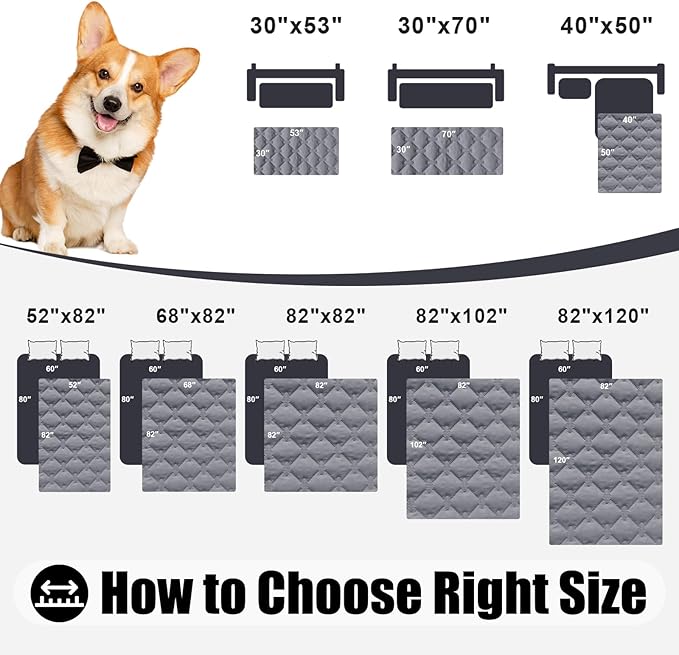 Smiry Waterproof Dog Bed Cover Blanket, Soft Reversible Pet Blanket, Washable Leakproof Cats Dogs Couch Cover for Sofa, Couch, Furniture, Plaid (30x53 Inch, Grey/Dark Grey)