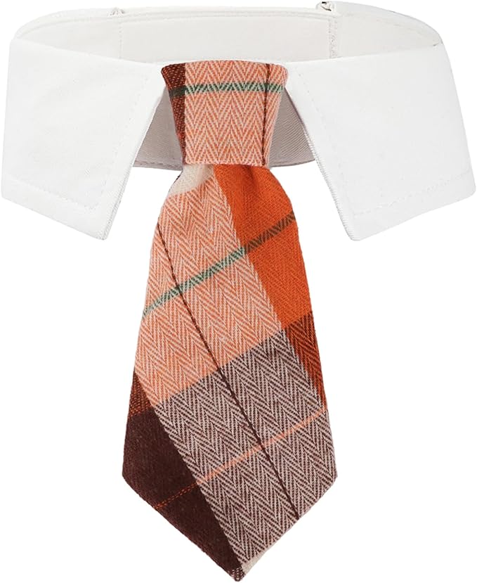 ADOGGYGO Fall Dog Necktie, Halloween Thanksgiving Pet Tuxedo, Orange Plaid Fall Neck Tie Collar for Large Dogs (Large)