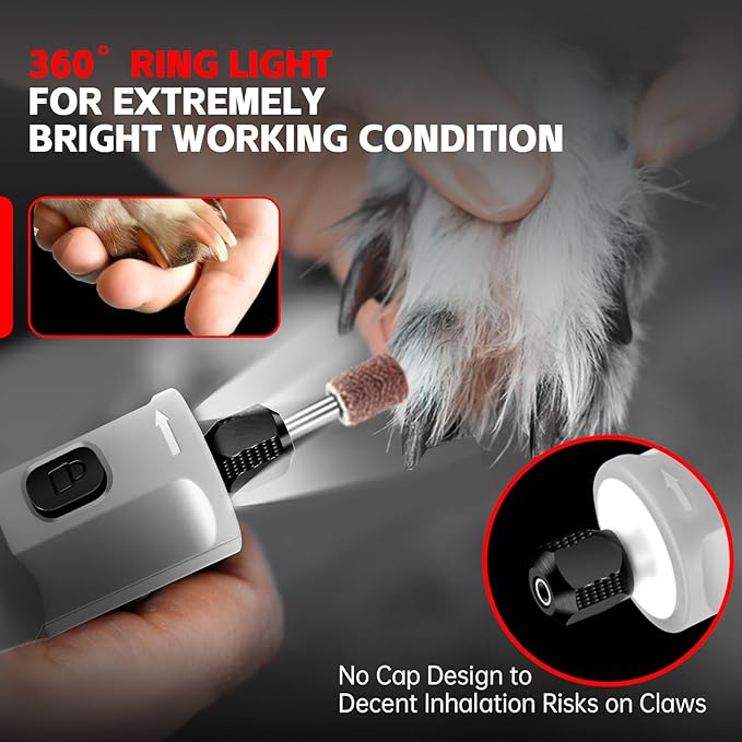 PHALANX 3.7V Dog Nail Grinder - Electric Pet Nail Grinder (Grey-3.7V)