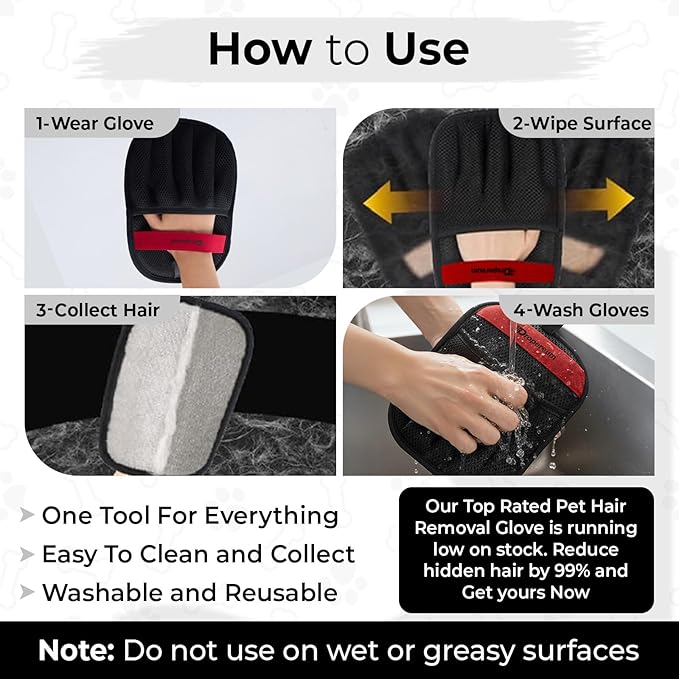 Pet Hair Removal Glove for Cats & Dogs, Upgraded Five-Finger Electrostatic Pet Hair Gloves, Reusable Magic Brush Pet Hair Remover Tool, Pet Hair Removal Glove for Couch, Carpet, Car Seat(1 PC)