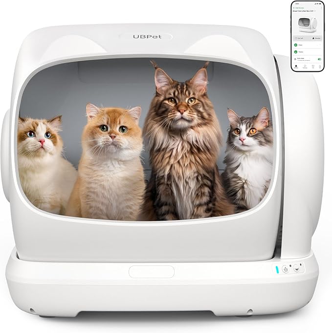 UBPET Self Cleaning Cat Litter Box, XXXL Automatic Litter Box for Multiple Cats, Weight Sensors Safety Protection, Smart APP Control, Odor Control, Works with Clumping/Bentonite/Mineral Litter