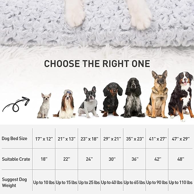 KSIIA Washable Dog Bed Deluxe Plush Dog Crate Beds Comfy Kennel Pad Anti-Slip Pet Sleeping Mat for Large, Jumbo, Medium, Small Dogs Breeds, 29" x 21", Gray