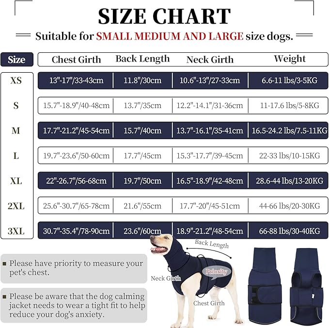 ROZKITCH Jacket for Dogs, Anxiety Calming Vest for Dogs, Breathable Pet Shirt for Separation, Fireworks & Travel, Comforting Wrap NavyBlue L