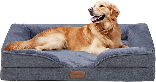 Large Dog Bed Orthopedic with Bolster Sides Removable Egg-Crate Foam Waterproof Liner Pet Bed Sofa Couch with Removable Washable Cover Non-Slip Bottom, Dark Gray