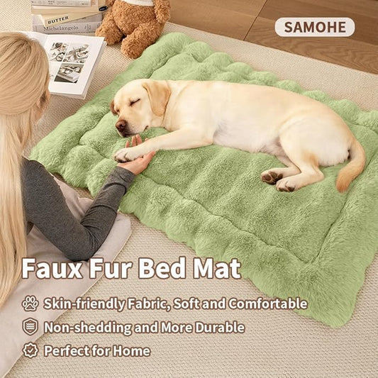 Cat Beds for Indoor Cats Faux Fur Pet Pad Mat Plush Kitten Bed with Non-Slip Bottom for Carriers/Couch Dog & Puppy Friendly 35 x 27 Inch X-Large Green