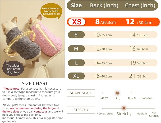 2 Pack Dog Sweaters for Small Dogs - Puppy Medium Warm Clothes in Winter, Turtleneck Pullover Design for Boy Girl Pet, Doggie, Cat, Kitten Chihuahua Bulldog Pug Beagles (XS, Grey, Pink)
