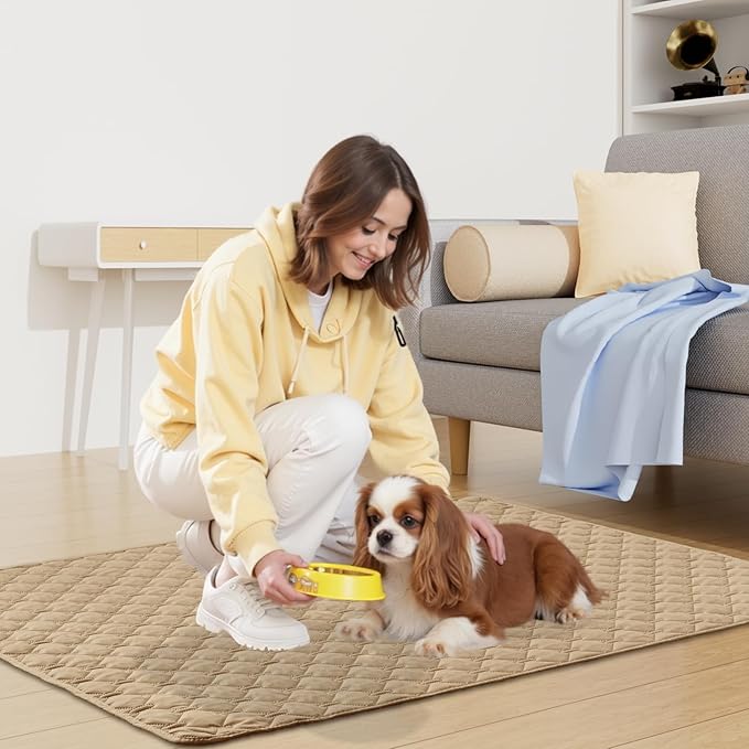 Smiry Waterproof Dog Bed Cover Blanket, Soft Reversible Pet Blanket, Washable Leakproof Cats Dogs Couch Cover for Sofa, Couch, Furniture, Plaid (40x50 Inch, Camel/Beige)