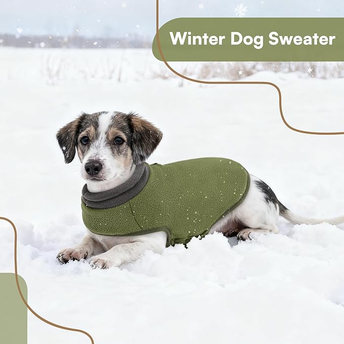 Queenmore Dog Sweater, Soft Fleece Vest Dog Jacket with Elastic Stretchable, Warm Turtleneck Pullover Design for Boy Girl Pet, Dachshund,Doggie, Cat, Kitten Chihuahua Bulldog Pug Beagles (Green, 2XL)