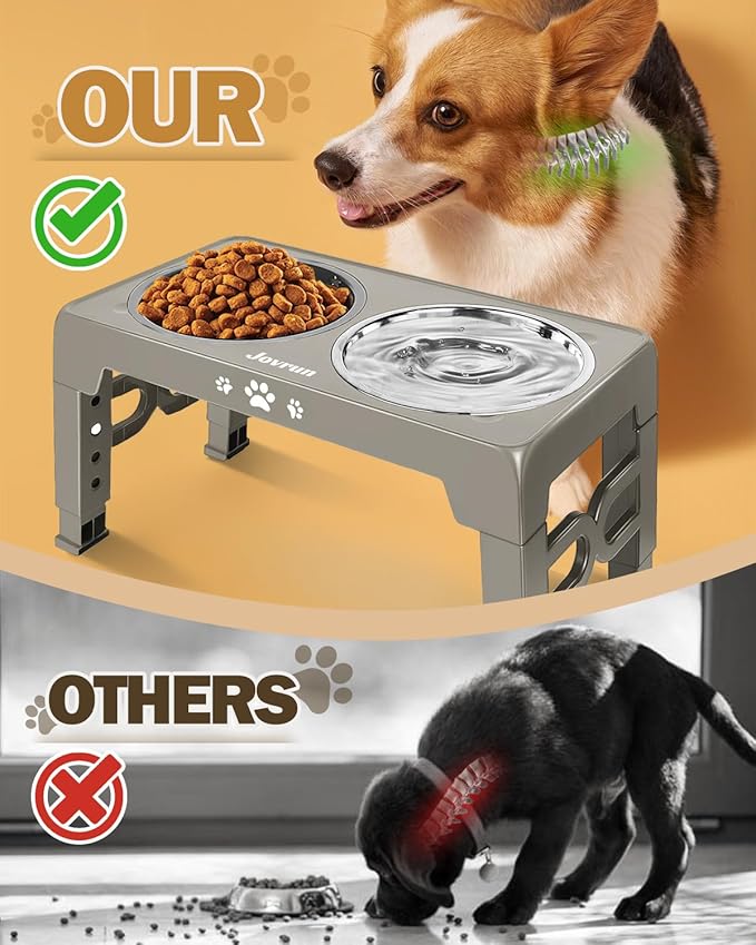 Elevated Dog Bowls, Dog Feeder with Stainless Steel Dishes & Slow Feeder Bowl, 5 Heights Adjustable Raised Stand for Medium Large, Food Dishes with Non-Slip Feet