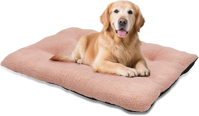 Athena Collection Dog Bed Large Size Dog, 39 Inches Washable Dog Crate Bed for Large Dogs Cats Pets, Faux Fir Calming Crate Pad Warming Cozy Soft, Pink