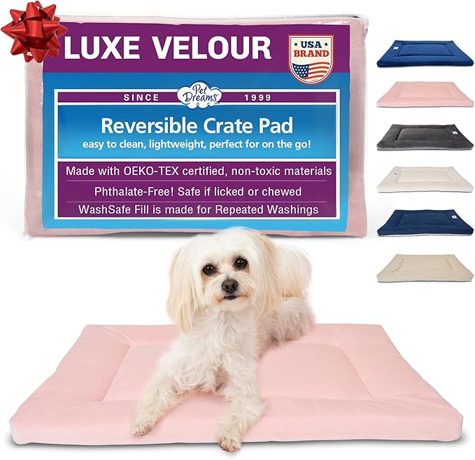 Pet Dreams Dog Crate Pad - Washable Kennel Mat, Crate Pads for Dog Cages, Non-Toxic, Flat Indoor Cat Bed, Fits iCrate 18, 24, 30, 36, 42, 48 Inches (Pink, Large, 36")