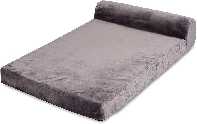 Internet's Best Memory Foam Lounger Pet Bed - Medium - 36 x 24 Inch - Ultra Soft Plush Pet Bed - Headrest Pillow Top - Gray