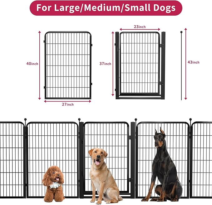 Dog Playpen Outdoor, 40 inch 12 Panels Dog Fence with Extra Wide Gate No-Tripped Pet Playpen Rustproof Dog Pen Indoor Puppy Playpen for Temporary Containment Portable Pet Fence for RV Camping