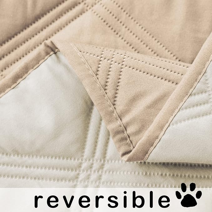 fuguitex Waterproof Dog Blanket, Pet Friendly Reversible Throw Essential for Small Dogs, Tear Resistant Leakproof Washable Couch Cushion Bed Protector Cover for Indoor Furniture（40"*50",Beige+Cream