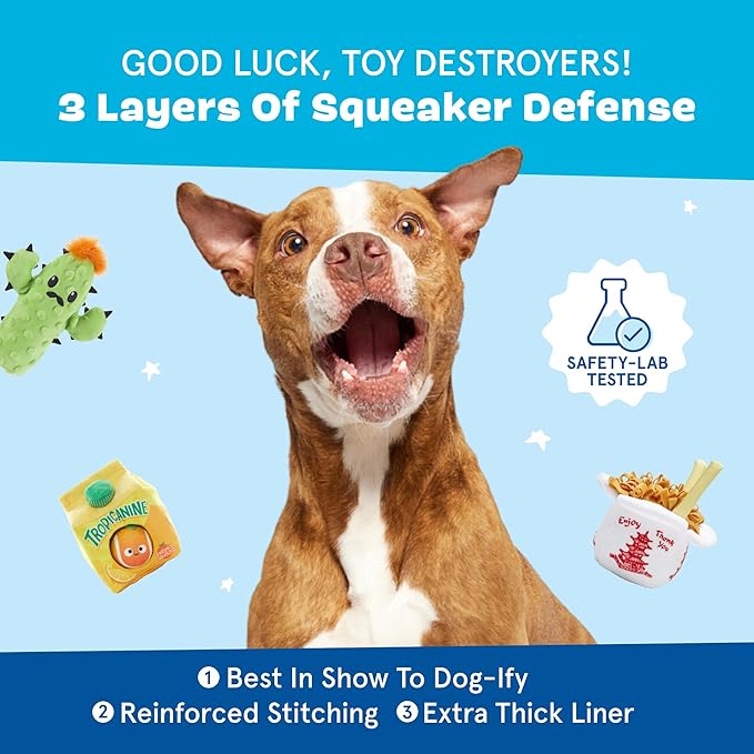 Barkbox Afterschool Snack Pack Dog Toy Bundle – Squeaky Dog Toys – Plush Dog Toys – Puppy and Pet Toys for Large Dogs